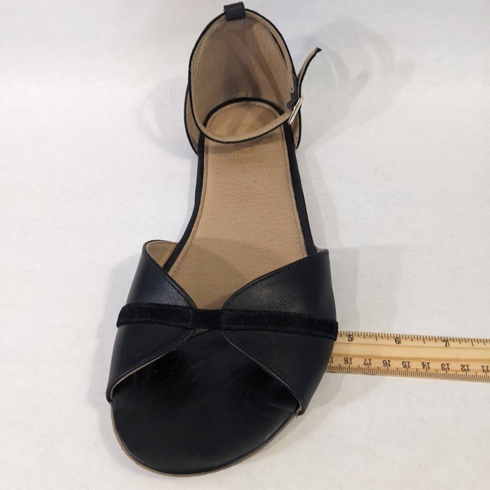 Shapen Poppy Black Leather Barefoot Sandals Women 42 Minimalist Ankle Strap Flat - Picture 13 of 13